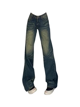 2023 Nueva Dril De Algodón Pantalones De Pierna Ancha De La Primavera Cintura Alta Moda De Longitud Completa Jeans Levante Las Caderas Mostrar Delgada Pantalones Casuales De Corea Retro Tendencia