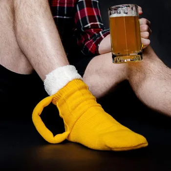 3D de la Jarra de Cerveza de color Amarillo Calcetines Tejidos Lavable Suave Divertidos Calcetines Casuales Cómodo Invierno Interesante Gruesa Mantener Caliente para las Mujeres de los Hombres