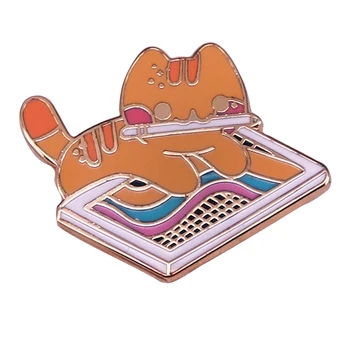 C4688 Gato de dibujos animados Esmalte Pin Personalizado Animal Gracioso Sombrero de Broches de la Camisa de Solapa de la Bolsa Lindo Insignia del Gatito de la Joyería del Regalo para los Amigos