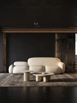 Crema de estilo sofá, sala de estar minimalista, moderno bloque de tofu, línea recta, luz de lujo de la tela de sofá