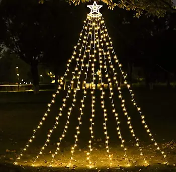 Decoraciones de navidad al aire libre, Estrella de la Cadena de Luces 349 LED 8 Modos con Topper de la Estrella de Luces del Árbol de Navidad para el Patio de la Casa