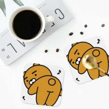 KakaoTalk Hola Amigos Posavasos de Cuero Manteles antideslizantes Aislamiento de Café alfombras para la Decoración del Hogar Cocina Comedor de Pastillas juego de 4