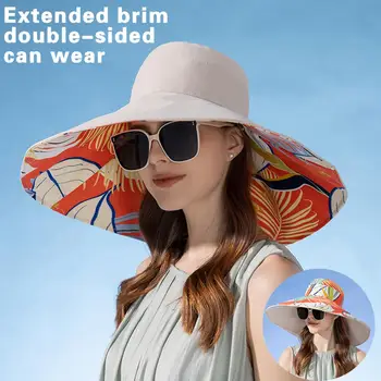 La cuenca del Sombrero de alas anchas Doble de los Lados Usando Pescador Sombrero Anti-UV Cúpula Redonda de las Mujeres Sombrero de Cubo de Color Sólido de Verano, Sombrero para el Sol