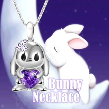 Linda forma de Corazón Púrpura de Cristal de Conejo Colgante de Collar de la Muchacha Exquisitos dibujos animados Conejo Collar de Moda de la Joyería de Regalo de Cumpleaños
