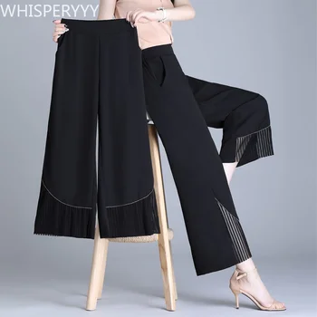 Negro de Gasa Ancho de la Pierna de la Mujer Nueva coreana de Ropa de Moda Pantalones para Mujer de Verano de Talle Alto, Pierna Recta Pantalones Casual Salvaje