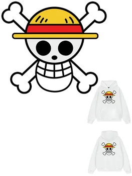 Piratas del sombrero de paja banner thermoadhesive parches de etiqueta en la ropa de rayas apliques