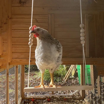 Pollo Swing Juguete para Coop Natural Caja de Madera Accesorios hechos a Mano Durable Percha de la Escalera de Aves de Entretenimiento para el Alivio del Estrés