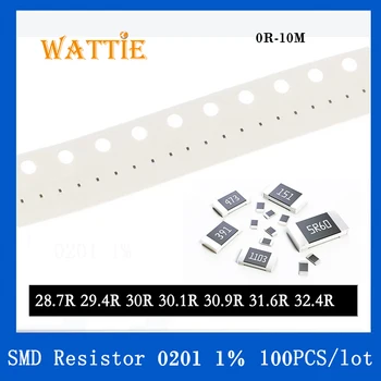 Resistor SMD 0201 1% 28.7 R 29.4 R 30R 30.1 R 30.9 R 31.6 R 32.4 R 100PCS/lot chip resistencias de 1/20 W 0.6 mm*0.3 mm