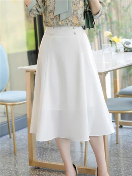 Una Línea de Falda de las Mujeres de la Primavera Verano de Cintura Alta Faldas coreano de la Moda Elegante OL Oficina de la Señora Blanca Rosa, Negro ropa de trabajo Faldas Midi