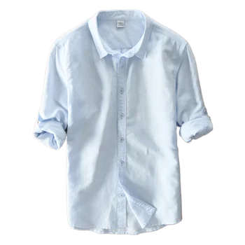 2023 Básicos de la Primavera y el Otoño de los Hombres de Algodón y Cáñamo Camisa de Manga Larga Slim Fit Casual Suelto Gran Versátil Camisa
