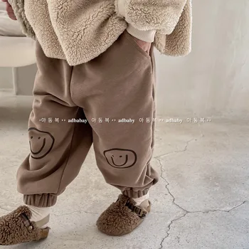 2023 Invierno Nuevos Niños Pantalones De Lana Lindo Sonriente Impresión Bebé Caliente Pantalones Espesar Las Niñas Harén Pantalones De Algodón De Los Niños Pantalones Casuales