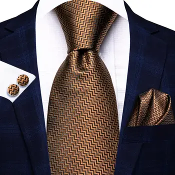 2023 Nuevo Regalo una Corbata para los Hombres Novedad Marrón Sólido Marca de Moda de Boda de Fiesta de Corbata Handky Gemelos Mayorista Hi-Lazo Diseñador