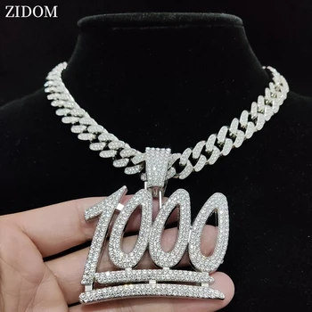2023 NUEVOS Hombres Mujeres Hip Hop 1000 Número Colgante de Collar de Cristal Cubano de la Cadena de Helado Fuera Bling HipHop Collares de la Joyería de la Moda