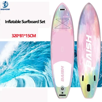 320 cm de Camuflaje Tabla de surf Surf Conjunto con paletas de Establecer Inflable de Stand Up Paddle Board tabla de SUP Aleta de la Cola de Cuerda Pie Hinchado Conjunto