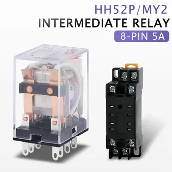 5Pcs HH52P MY2NJ Bobina General Electromagnético Relé DPDT Micro Mini Contactor Interruptor con el Zócalo de la Base LED de 8 pines 5A Rele12V24V220V