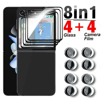 8-en-1 Negro el Borde de Cristal Para Samsung Galaxy Z Flip5 5G de Vidrio Templado Samsang ZFlip 5 Flip 5 ZFlip5 Cámara Protector de Pantalla