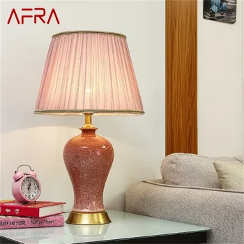 AFRA Cerámica Lámparas de Mesa Rosado de Lujo de Cobre Mesa de Luz de la Tela para el Hogar Sala de estar Comedor Dormitorio Oficina