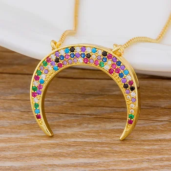 AIBEF Romántica Luna Forma de colores de diamantes de imitación Colgante de Circón de Cobre Collar del Encanto de la Cadena de las Mujeres de la Joyería Exquisita Regalo Mayorista