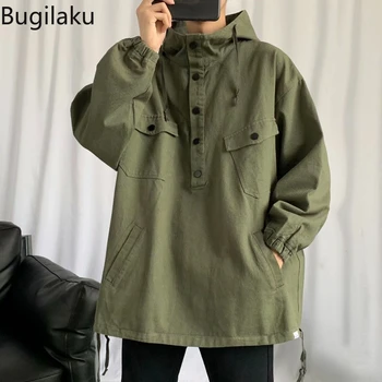 Bugilaku ropa de trabajo de la chaqueta de los hombres versión coreana de suelta de hip-hop de la calle con capucha par sudadera