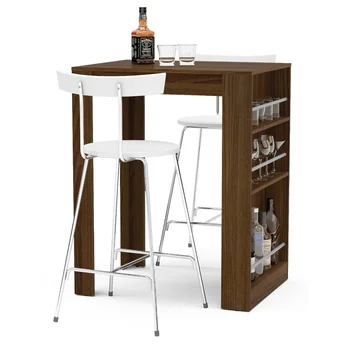 De moda de mesa de bar con acabado marrón y el vino armario de almacenamiento de vino en el bar del gabinete