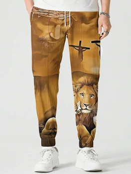 HX Moda Hombre Pantalones de Jesús León Cordero Impreso en 3D Pantalones Casual Bolsillos de pantalones de Chándal de los Hombres la Ropa de los Creyentes Cristianos de Regalo