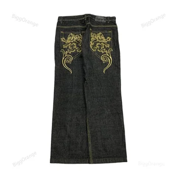 Impresión gráfica Holgados pantalones Vaqueros de los Hombres de la Ropa de la Calle High Vintage Jeans Sueltos para los Hombres Casual Recto para Hombre Pantalones Vaqueros