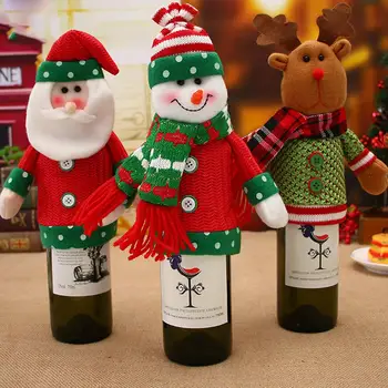 La navidad Botella de Vino de la Cubierta de la mano de Obra Fina de Nieve, Santa Claus Manga de Botella para la Decoración Festiva