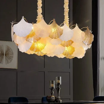 LED moderna Otoño Ginkgo Concha de Cristal Colgante de Luz de Arte de Crear Araña de la Casa de la Decoración de la Sala de estar de los Accesorios de Iluminación