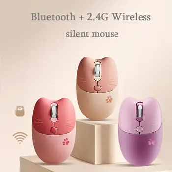 Lindo Inalámbrica Bluetooth Ratón Ergonómico Rosa Óptico USB Ratones Kawaii Modo Dual Púrpura de Juego en Silencio Ratón Para Ordenador PC Portátil