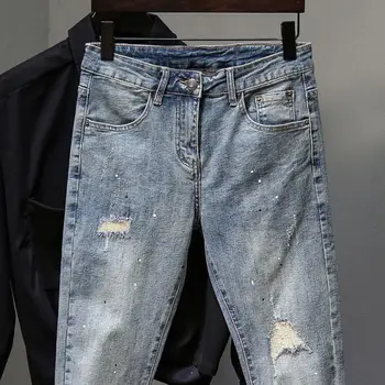Los Hombres de la moda Angustiado Skinny Jeans de Diseñador de Moda Destruido el Diseñador de la Calle Arrancó Slim Fit Azul de Lavado de Mezclilla Pantalones