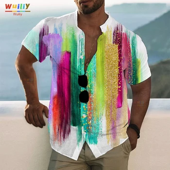 Los hombres del arco iris Tema de Gráfico de la Blusa Camisa de Botón de colores de Impresión T-Cuello de la Camisa Casual de Playa de Hawaii parte Superior del Patrón de Manga Corta
