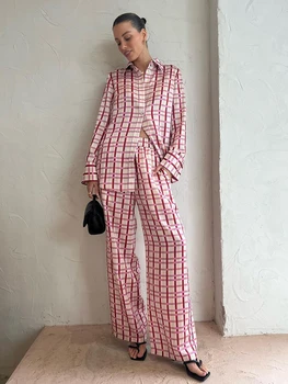 Marthaqiqi Casual de Mujer ropa de dormir de 2 piezas de Trajes de Manga Larga ropa de Dormir de Turn-Down Collar de Pijamas Pantalones Sueltos DE las Mujeres Ropa de Hogar