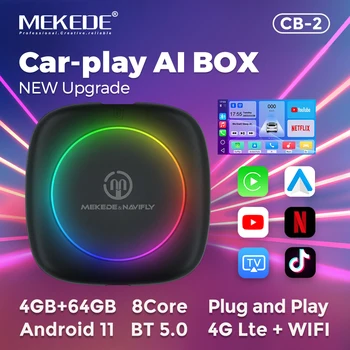 MEKEDE 2023 Coche de Sistemas Inteligentes Android de Ia CAJA de Adaptador de Cable Inalámbrico Apple Carplay Android Auto Apoyo de netflix Yutube 4G