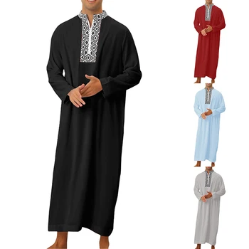 Musulmán Hombres de la Moda de la Ropa de Manga Larga V-cuello de la Impresión de Oriente Medio Arabia Saudita, Dubai Bangladesh Abaya turco Kaftan Islámica