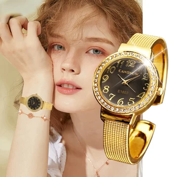 NUEVO Reloj de Lujo para las Mujeres 2023 de diamante de imitación de la Moda de Oro Plateado Brazalete Elegante relojes de Pulsera Esmerilado Pulsera de Acero Zegarek Damski