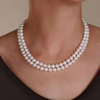 popular más reciente estilo de 8mm blanco de la Moda Clásica de concha de perla doble fila collares