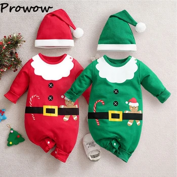 Prowow 0-18M Mi Primera Navidad del Bebé Mameluco Para Niños Niñas Hombre de pan de Jengibre Rojo Recién nacido Mono+Sombrero de Bebé Ropa de Navidad