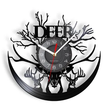 Rey Buck Reloj De Pared De Cabeza De Ciervo Minimalista, Arte De Pared De Vinilo Reloj De Pared Bosque De Astas De Ciervo Vivero Decoración Moderna Animal Reloj