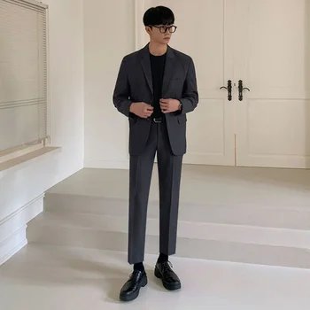 SYUHGFA Elegancia Blazers Conjunto Casual Traje de los Hombres de Otoño Nuevo Estilo coreano de Suelta de Traje Formal de la Capa de Negocio Recta Pantalón