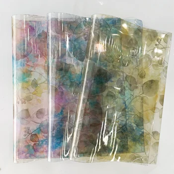 Transparente de Cuero de Imitación Hojas de Tie-dye arte impreso Cuero Sintético Rollo de Tela para DIY Pendientes de Pelo Arcos Bolsos de Artesanía