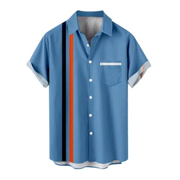 Vintage Étnico Camisas Para Hombres 2023 Verano Casual Camisa Hawaiana De Rayas De La Solapa De Manga Corta Botón De La Camisa Casual Blusas Sueltas